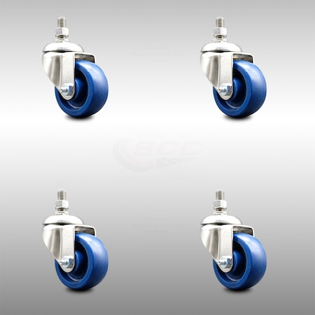 Service Caster 3.5 Inch 316SS Solid Polyurethane Wheel Swivel 12mm Threaded Stem Caster Set SCC-SS316TS20S3514-SPUS-M1215-4